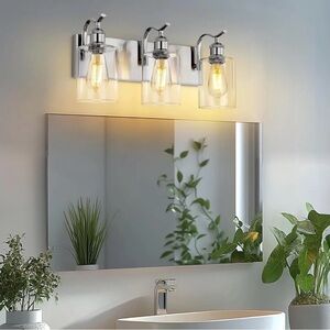 (NEW) Modern Farm Brushed Silver 20” 3-Light Bathroom Vanity LightS / HOME DECOR